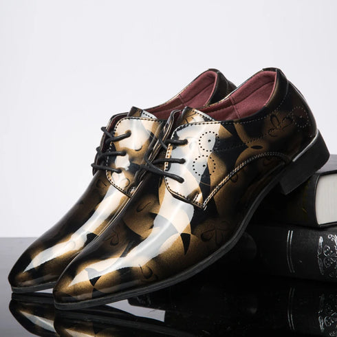 Elegant Patent Leather Oxfords for Men - Ideal for Weddings, Parties, and Business Casual Occasions - Plus Size Lace-Up Pointed Toe Office Work Shoes